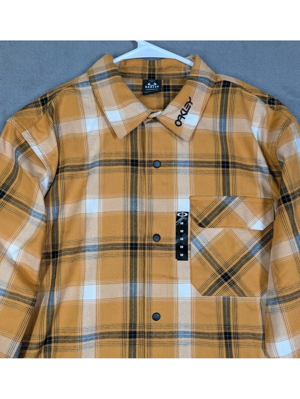 Oakley Mens M Orange Plaid Skull Flannel Shirt Snap Front Embroidered Skate Y2K